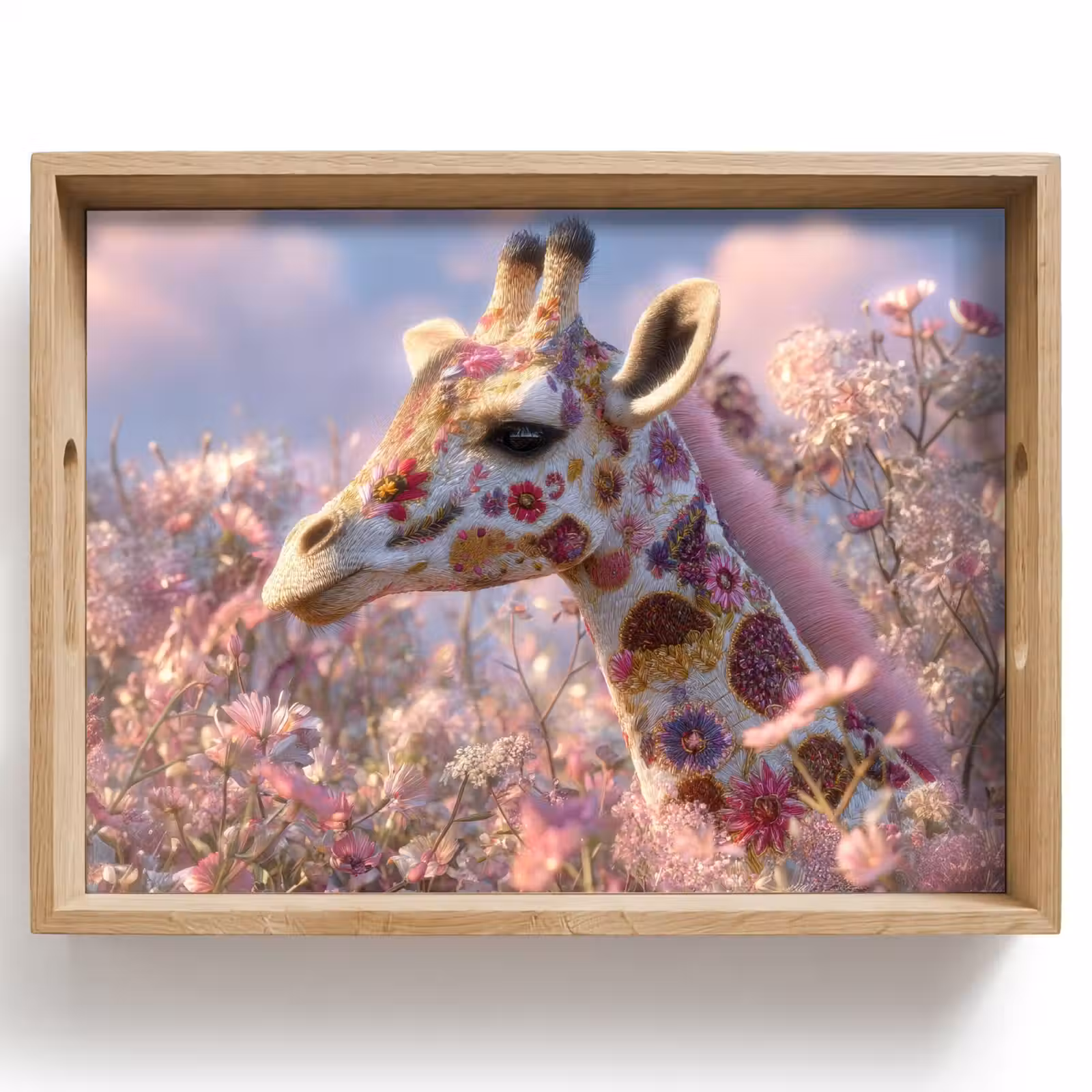 Tablett - Giraffe - Blumen - Rosa — 1