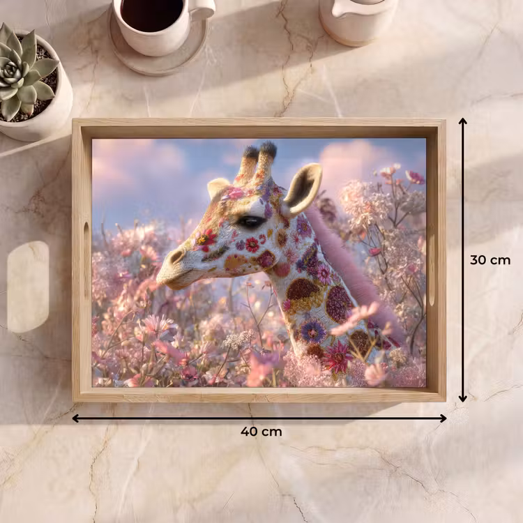 Tablett - Giraffe - Blumen - Rosa — 7