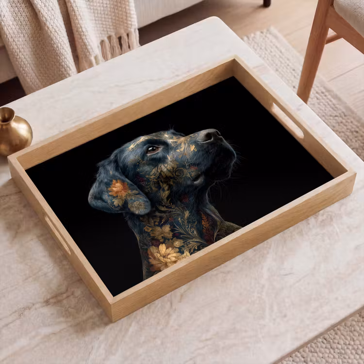 Tablett - Hund - Schwarz - Blumen — 2
