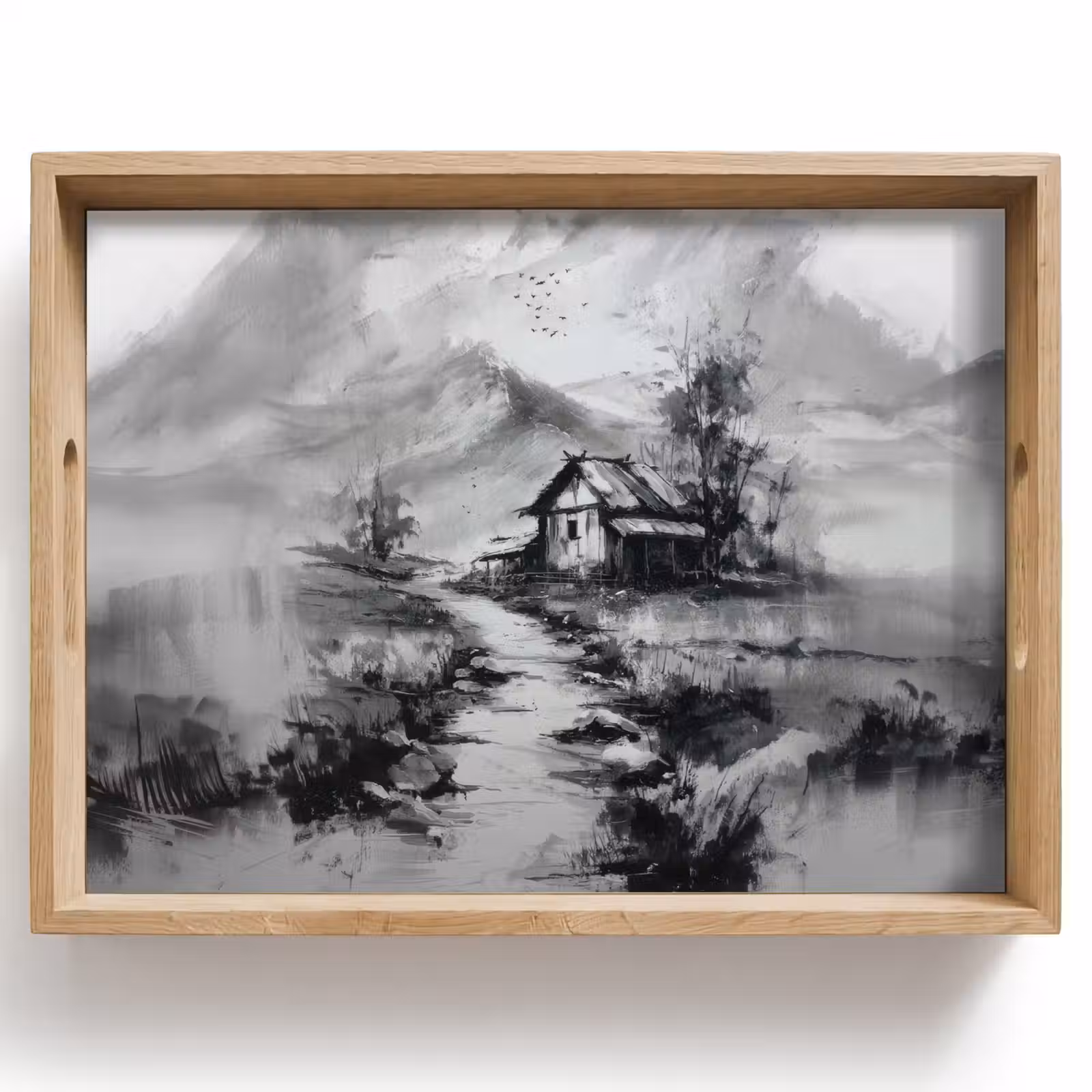 Tablett - Hütte - Grau - Berge - Neblig — 1