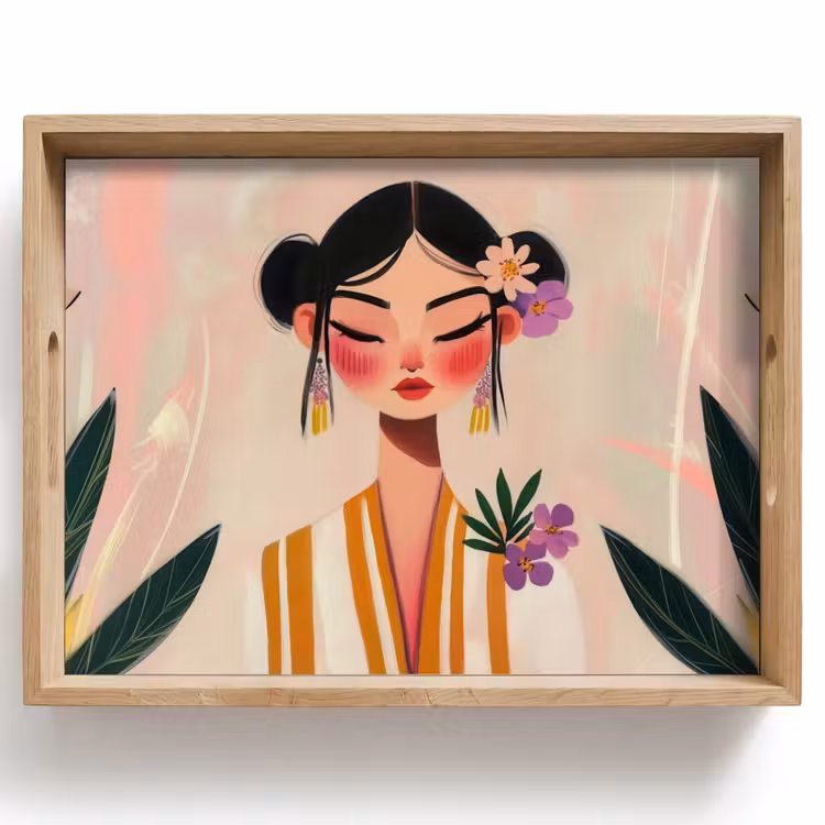 Tablett - Frau - Blumen - Pastell — 1