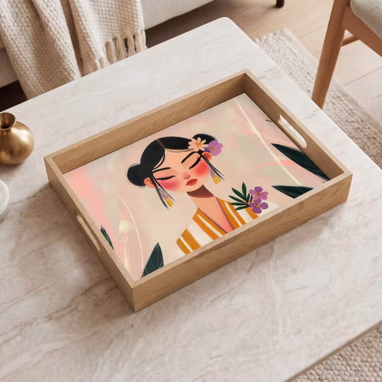 Tablett - Frau - Blumen - Pastell — 2