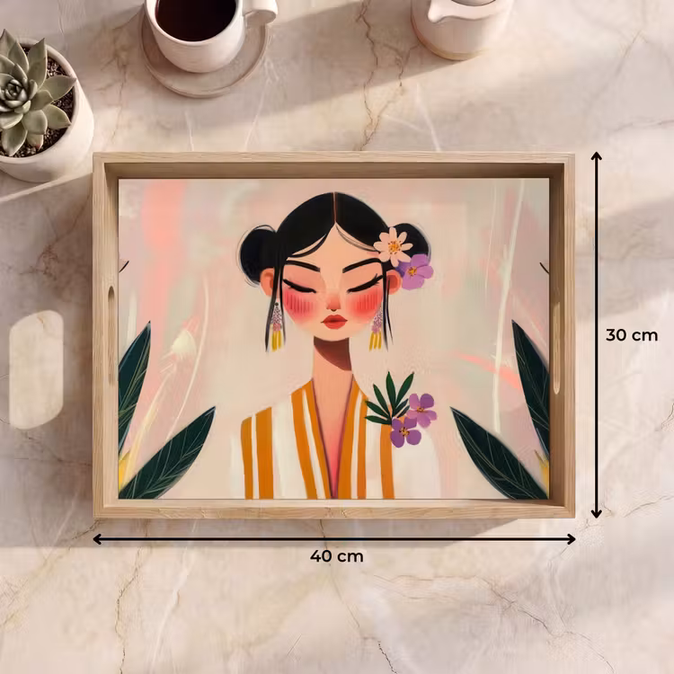 Tablett - Frau - Blumen - Pastell — 7
