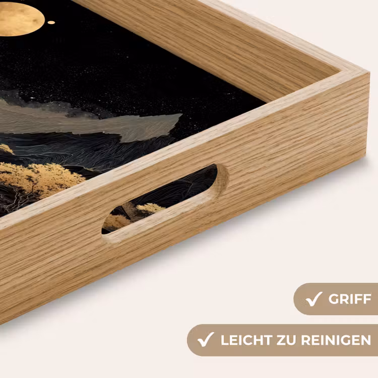 Tablett - Goldener Fluss - Berge - Mond - Sternenhimmel — 8