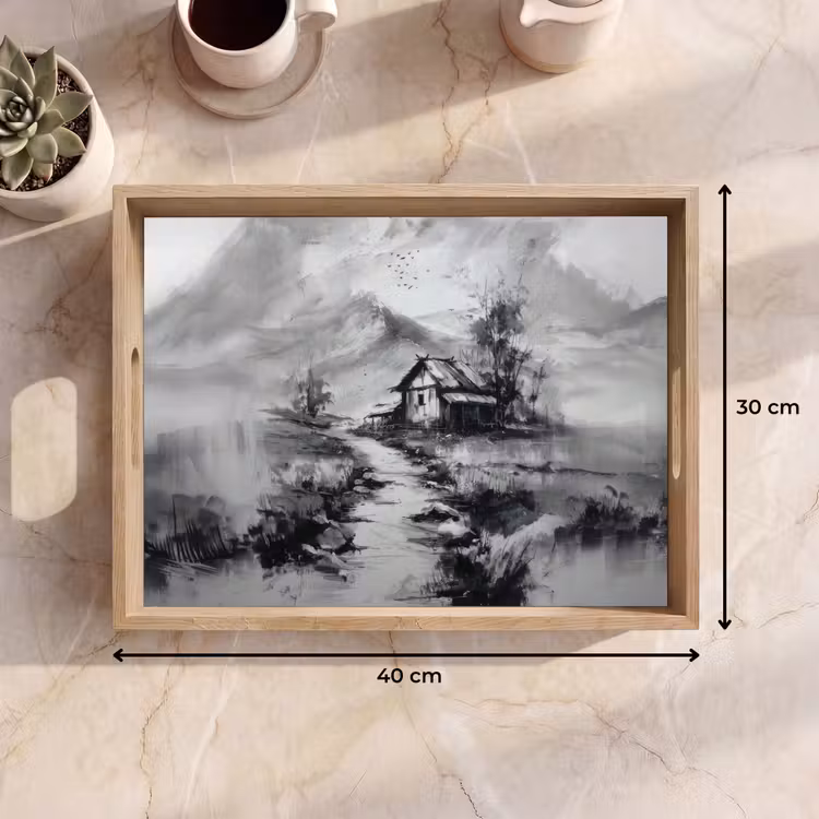 Tablett - Hütte - Grau - Berge - Neblig — 7