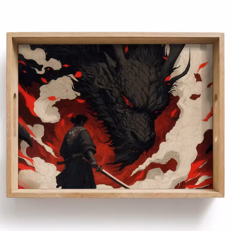 Tablett - Krieger - Drache - Schwarz - Rot - Rauch — 1