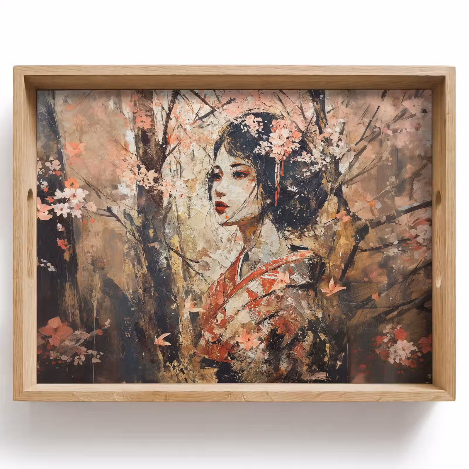 Tablett - Kimono - Frau - Kirschbäume — 1