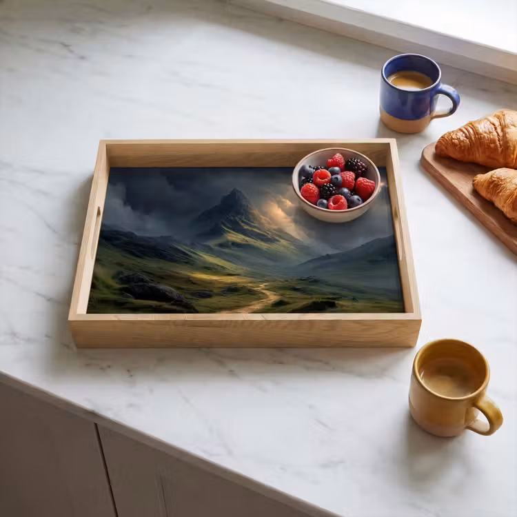 Tablett - Berge - Gewundener Pfad - Grün - Wolken — 3