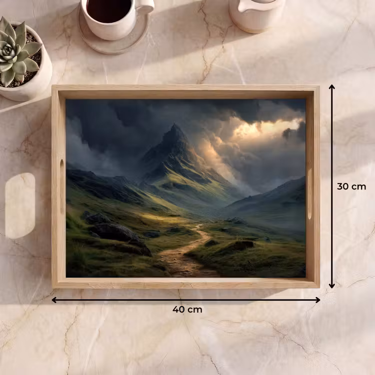 Tablett - Berge - Gewundener Pfad - Grün - Wolken — 7