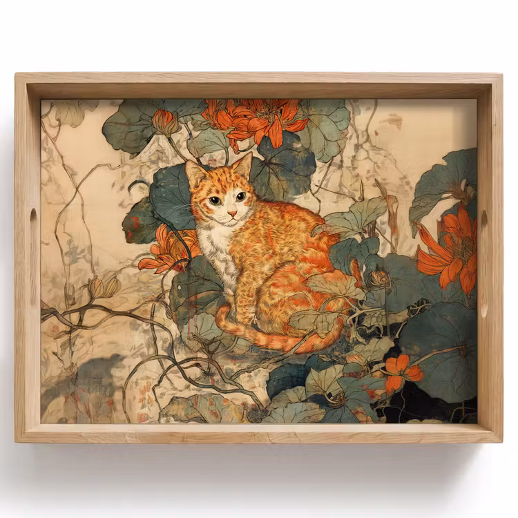 Tablett - Katze - Ornamental - Blumen — 1