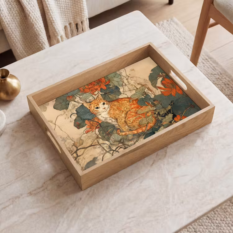 Tablett - Katze - Ornamental - Blumen — 2