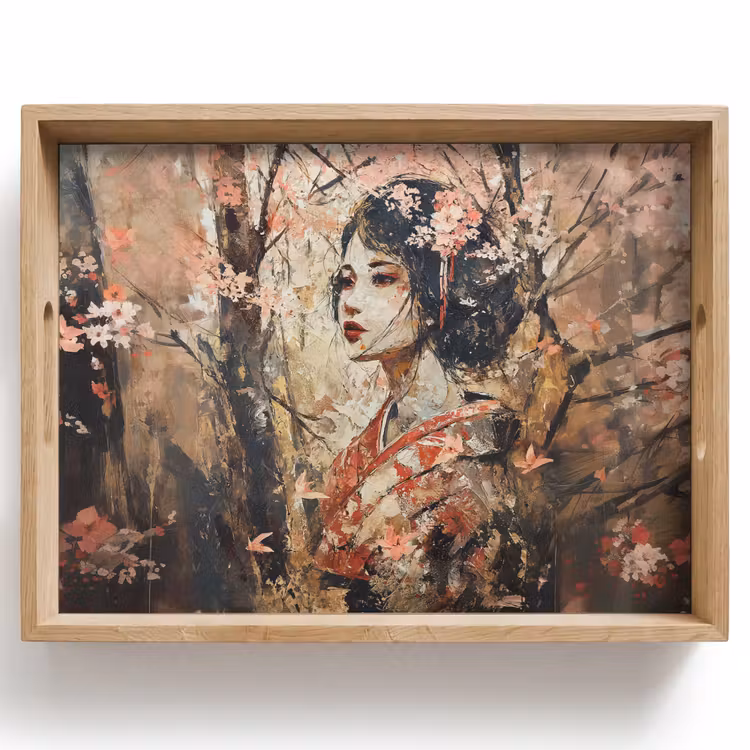 Tablett - Kimono - Frau - Kirschbäume — 1