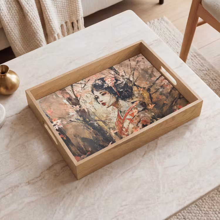 Tablett - Kimono - Frau - Kirschbäume — 2