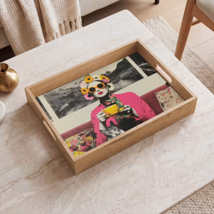 Tablett - Frau - Katze - Blumen - Tasse - Retro — 2