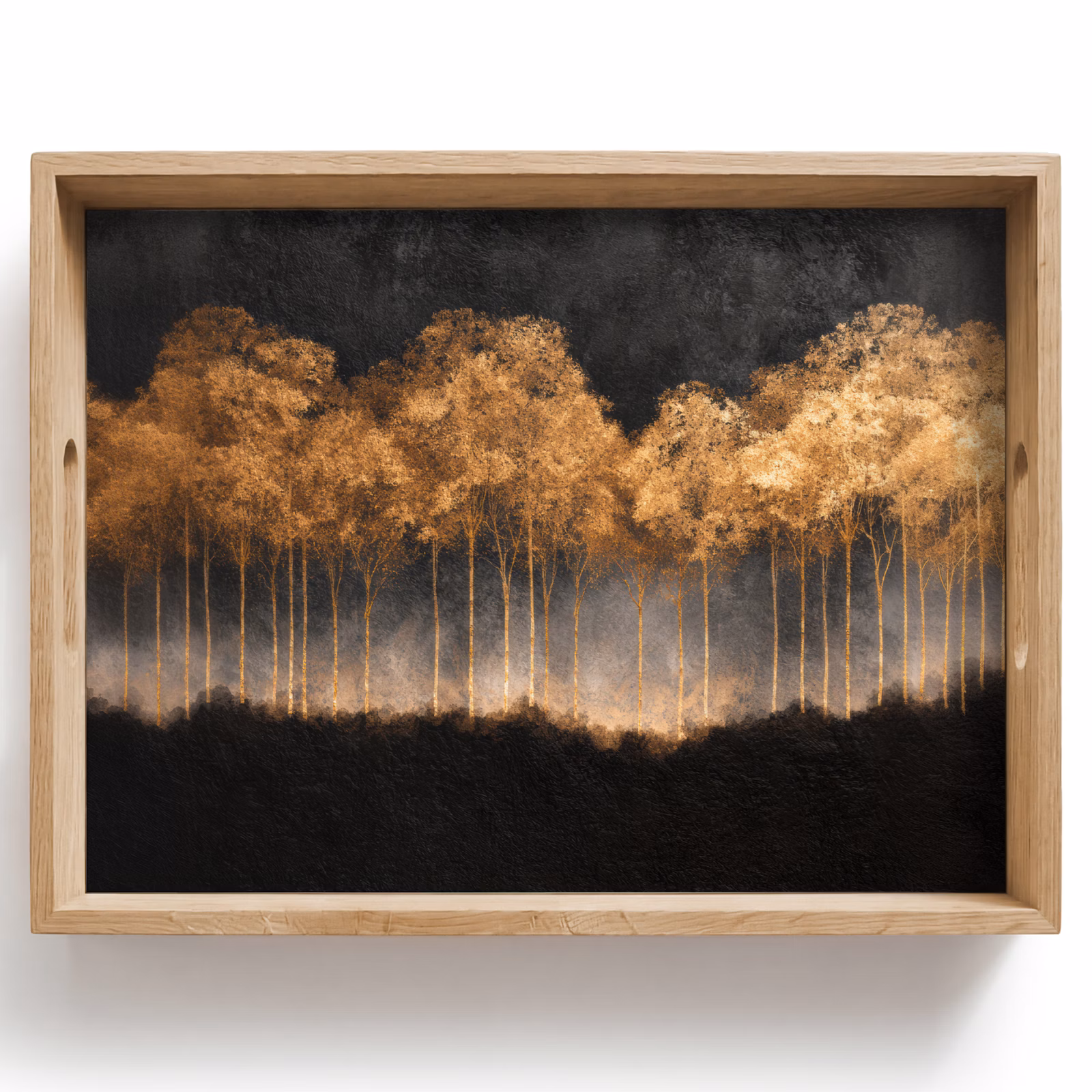Tablett - Goldene Bäume in nebliger Landschaft — 1