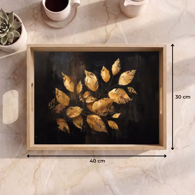Tablett - Goldene Blätter auf dunklem Hintergrund — 7