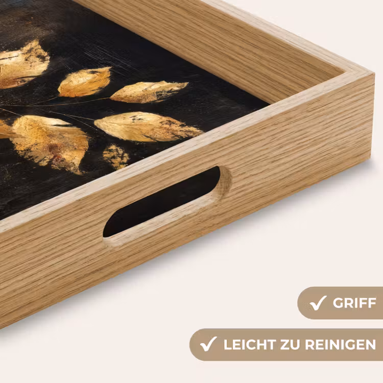 Tablett - Goldene Blätter auf dunklem Hintergrund — 8