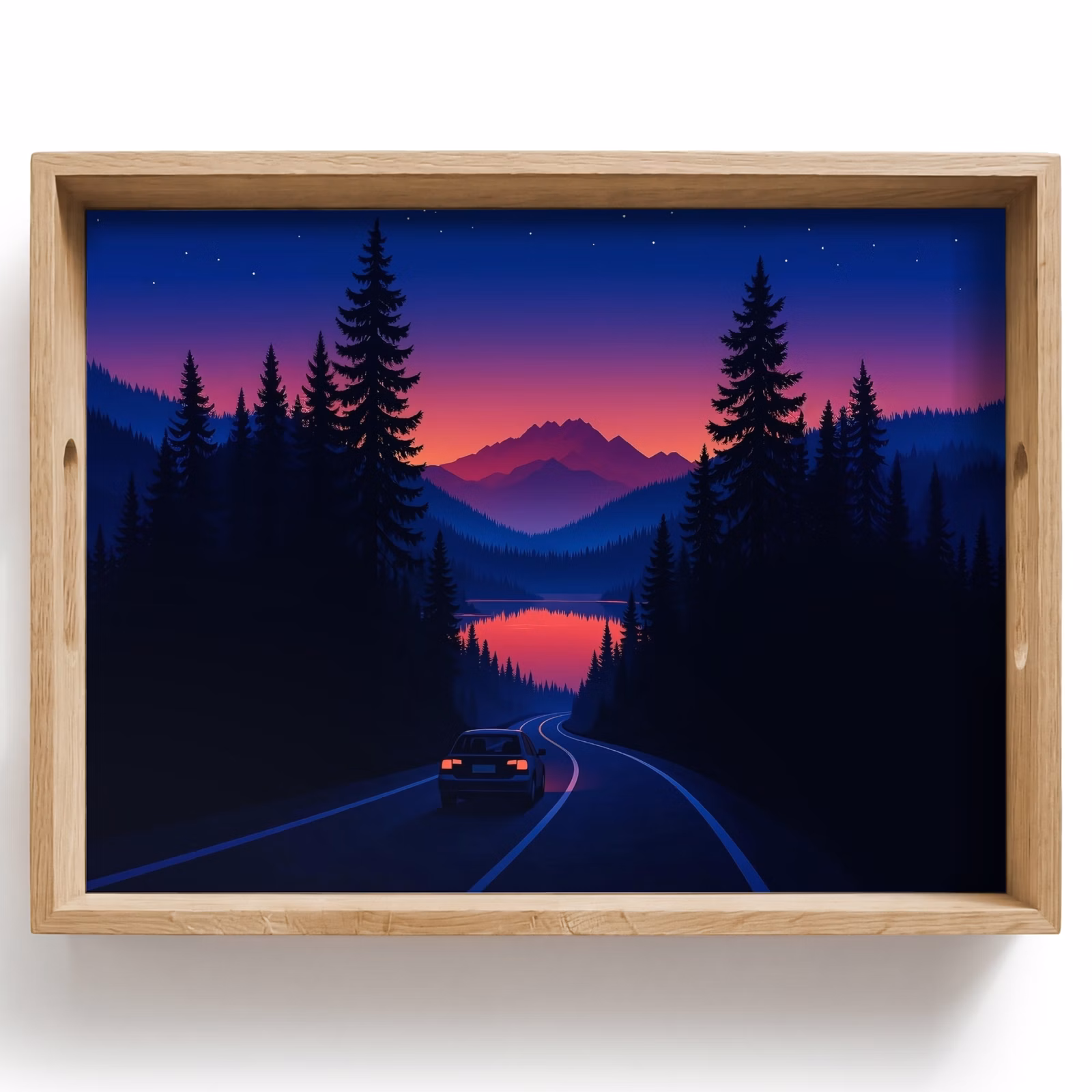 Tablett - Auto - Dunkle Kiefern - Sonnenuntergang — 1