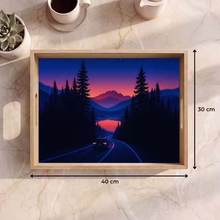Tablett - Auto - Dunkle Kiefern - Sonnenuntergang — 7