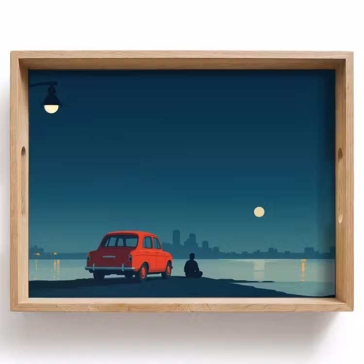 Tablett - Auto - Vollmond - Blick über das Wasser — 1