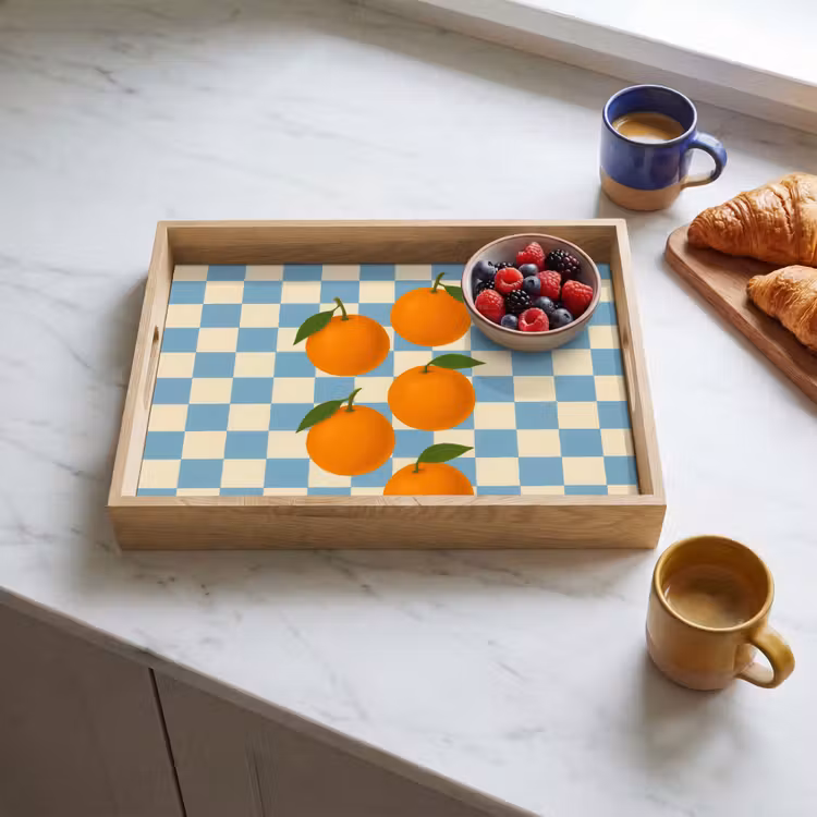 Tablett - Orangen - Blätter - Blockiert - Blau — 3