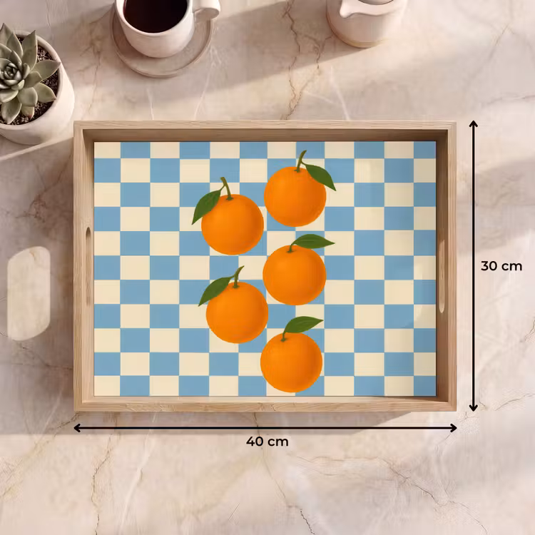 Tablett - Orangen - Blätter - Blockiert - Blau — 7