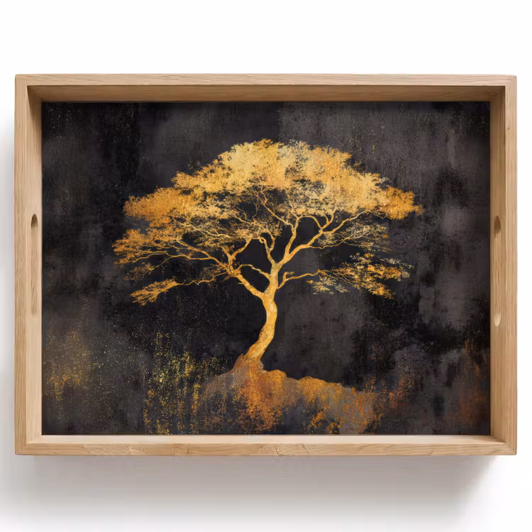 Tablett - Baum - Gemälde - Gold - Abstrakt — 1