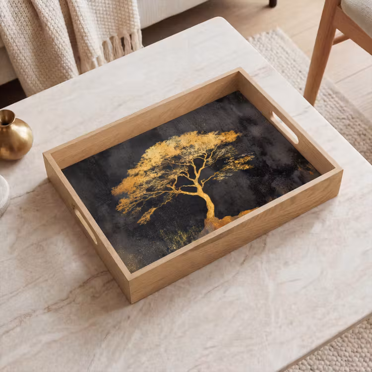 Tablett - Baum - Gemälde - Gold - Abstrakt — 2