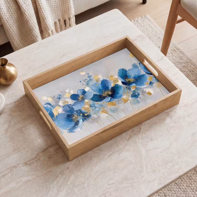 Tablett - Blumen - Blau - Abstrakt — 2