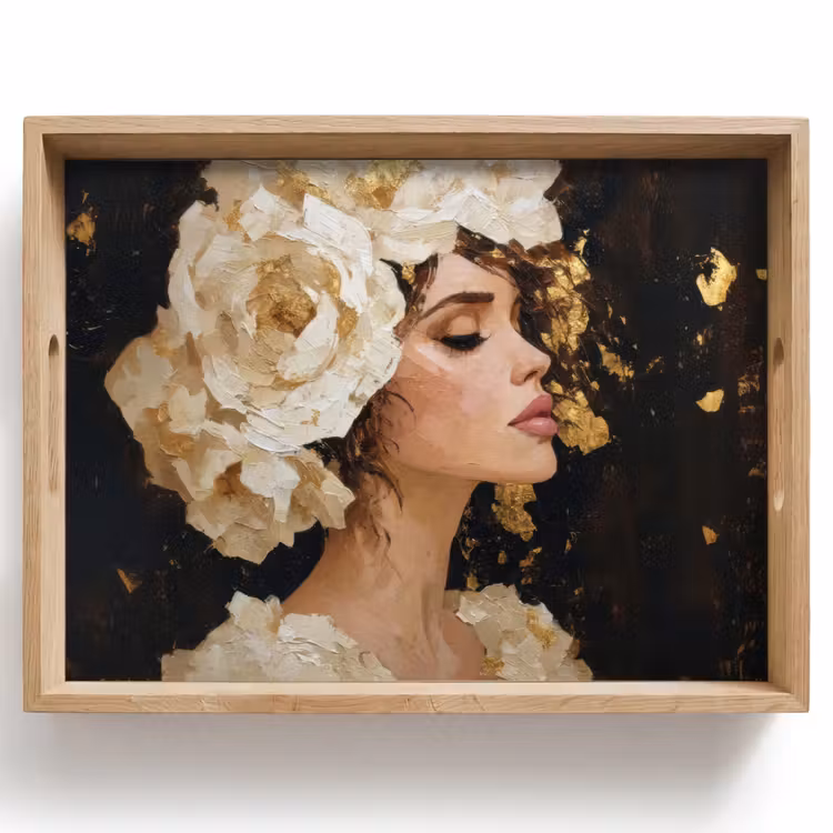 Tablett - Abstrakt - Frau - Blumen - Weiß — 1