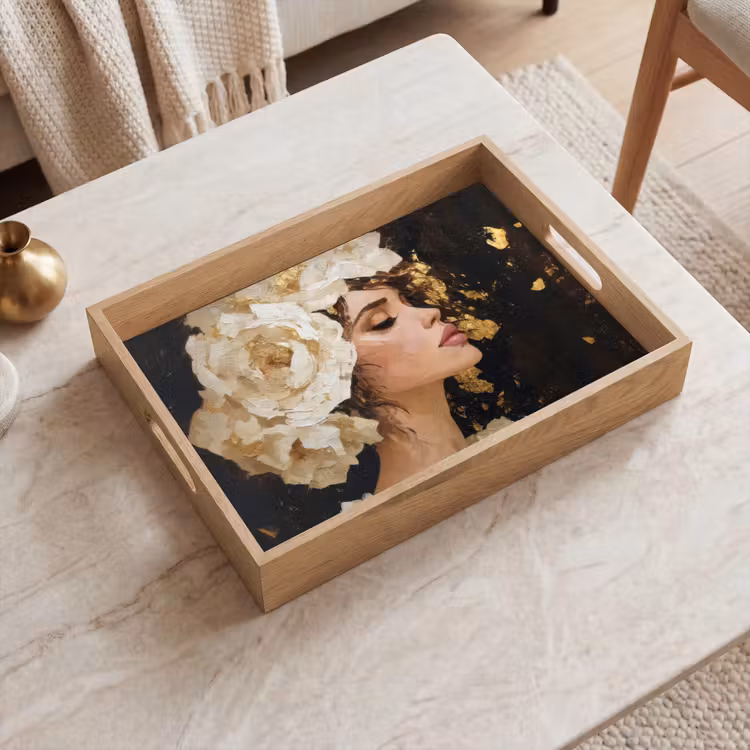 Tablett - Abstrakt - Frau - Blumen - Weiß — 2