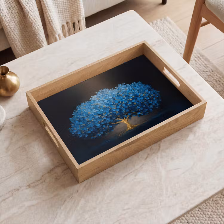 Tablett - Baum - Blau - Blätter - Pinselstriche — 2