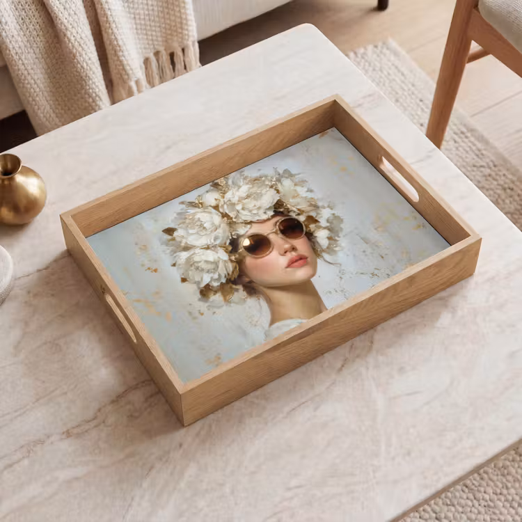 Tablett - Gemälde - Frau - Sonnenbrille - Blumenkranz — 2