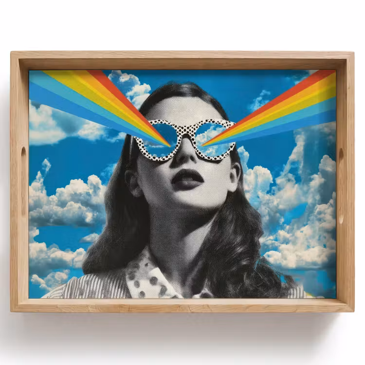 Tablett - Frau - Brille - Regenbogen - Wolken — 1