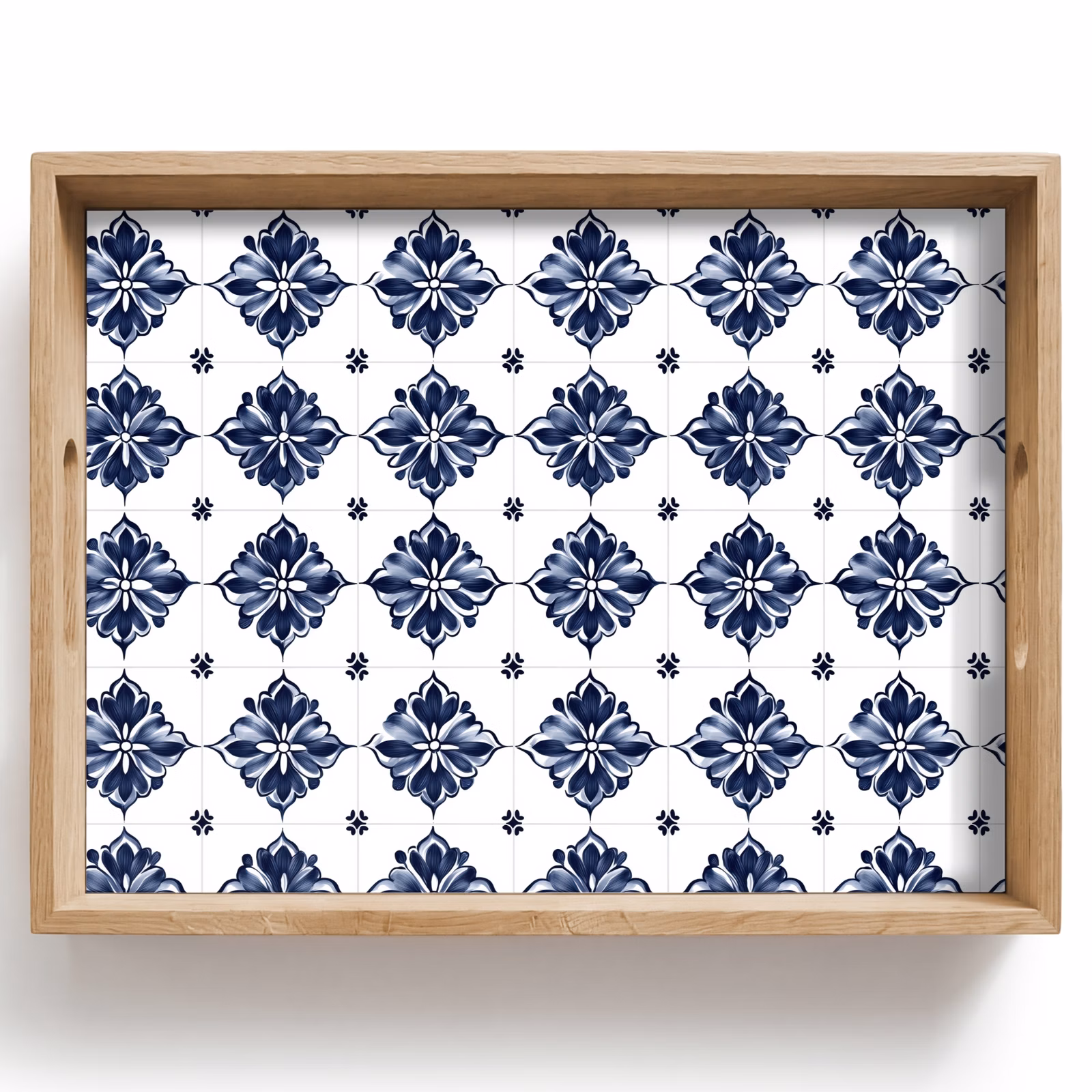 Tablett - Kachelmotiv - Blau - Weiß - Blume — 1
