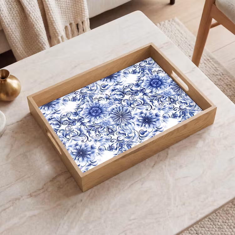 Tablett - Blumen - Blau - Muster - Weiß — 2