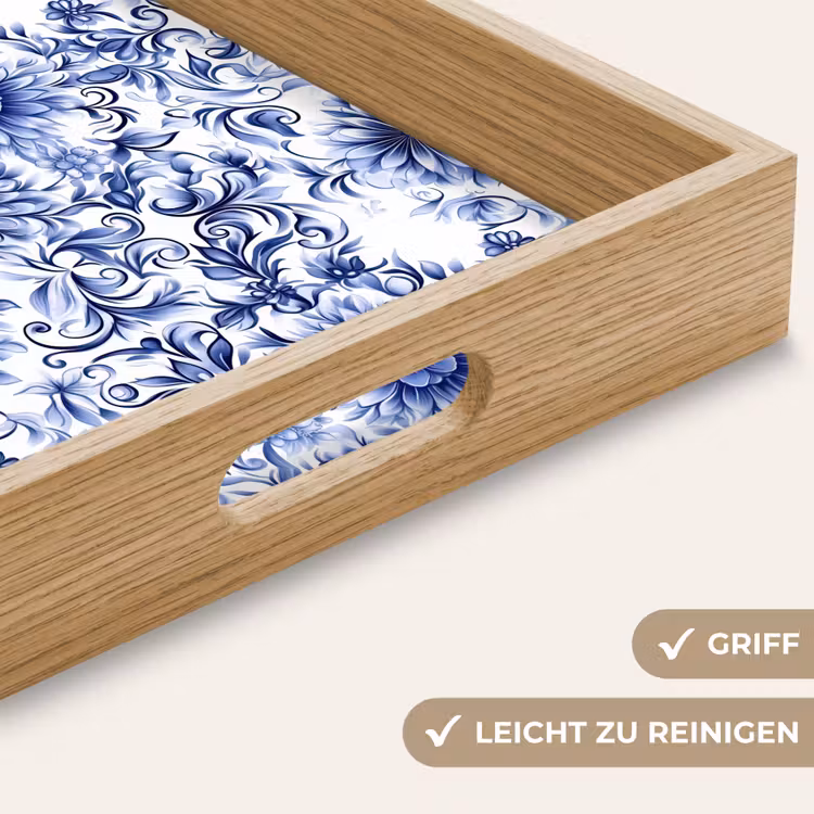 Tablett - Blumen - Blau - Muster - Weiß — 8