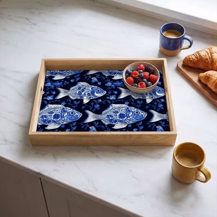 Tablett - Fische - Blumen - Blau — 3