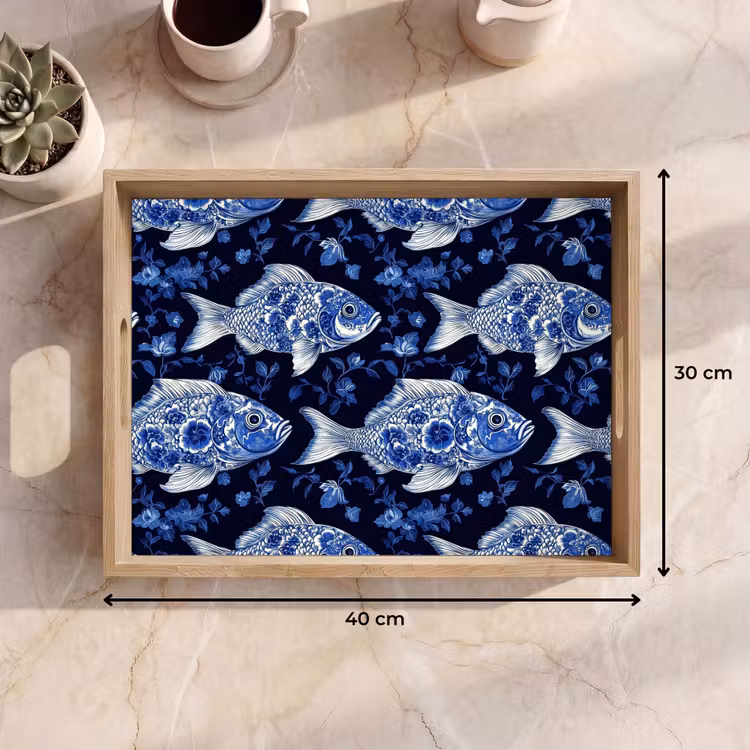 Tablett - Fische - Blumen - Blau — 7