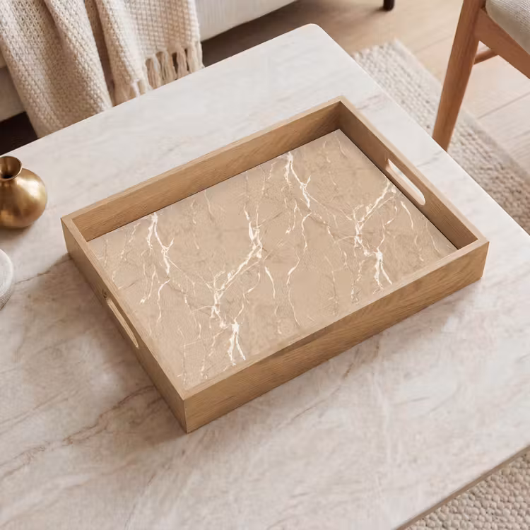 Tablett - Beige - Marmor - Organisch - Weiß — 2