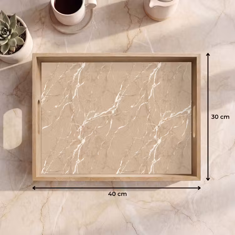 Tablett - Beige - Marmor - Organisch - Weiß — 7
