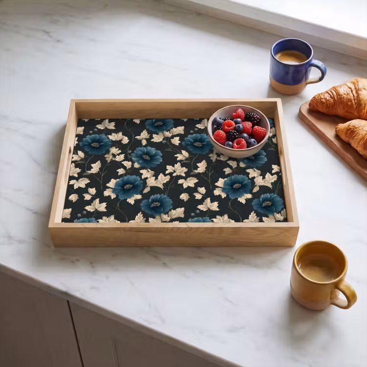 Tablett - Botanisch - Blumen - Blau — 3