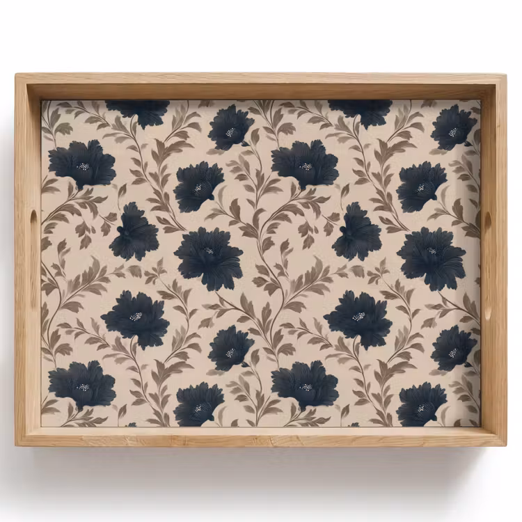 Tablett - Motiv - Blumen - Schwarz - Beige — 1