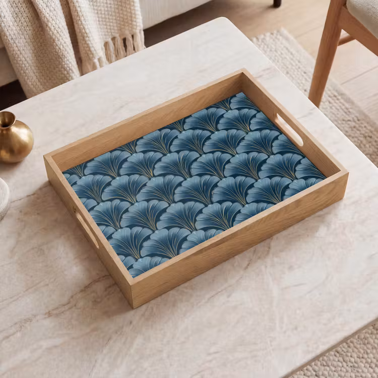 Tablett - Muster - Ginkgo-Blatt - Blau — 2