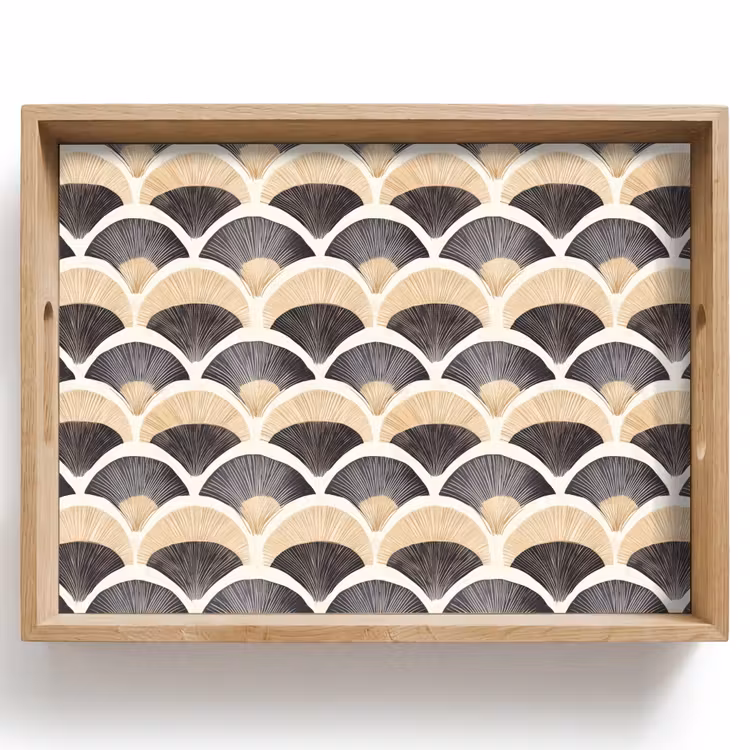 Tablett - Fächer - Muster - Schwarz - Beige — 1