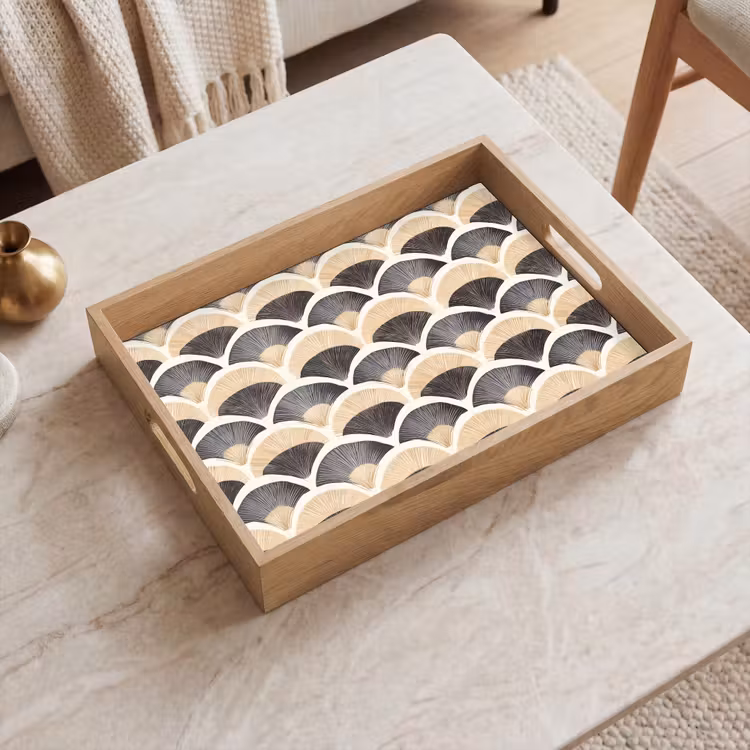 Tablett - Fächer - Muster - Schwarz - Beige — 2
