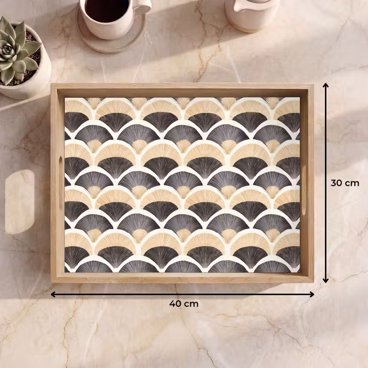 Tablett - Fächer - Muster - Schwarz - Beige — 7