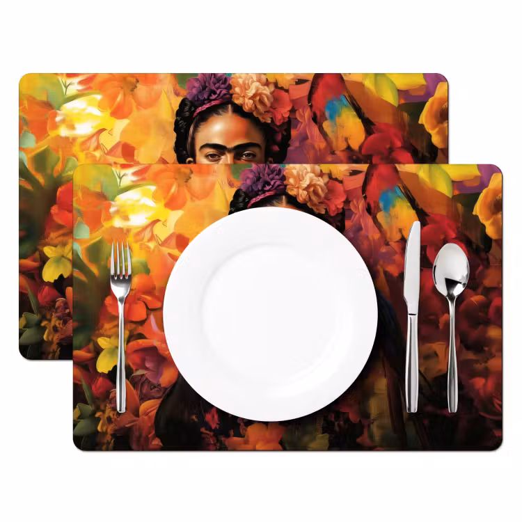 Tischset - Frau - Blumen - Papagei - Malerisch — 2