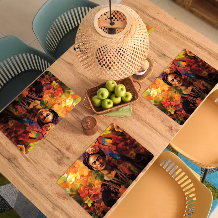 Tischset - Frau - Blumen - Papagei - Malerisch — 3