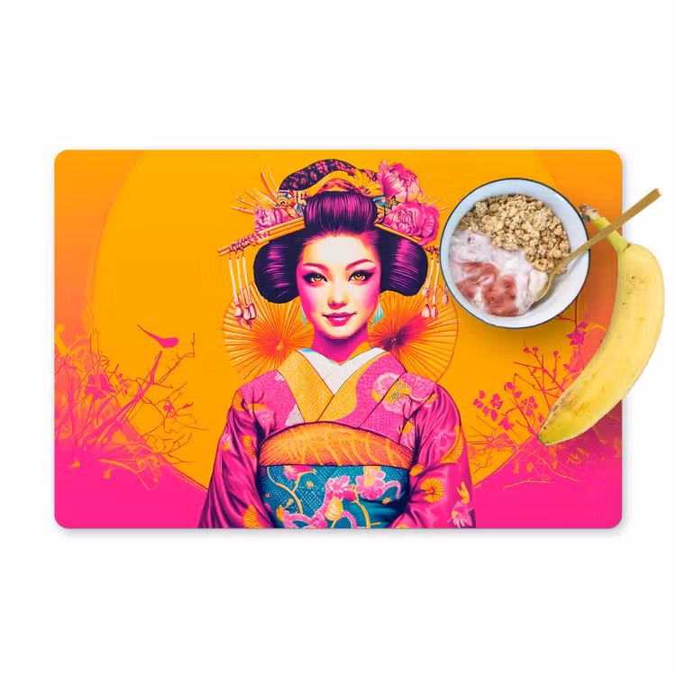 Tischset - Blumen - Frau - Kimono - Rosa — 1